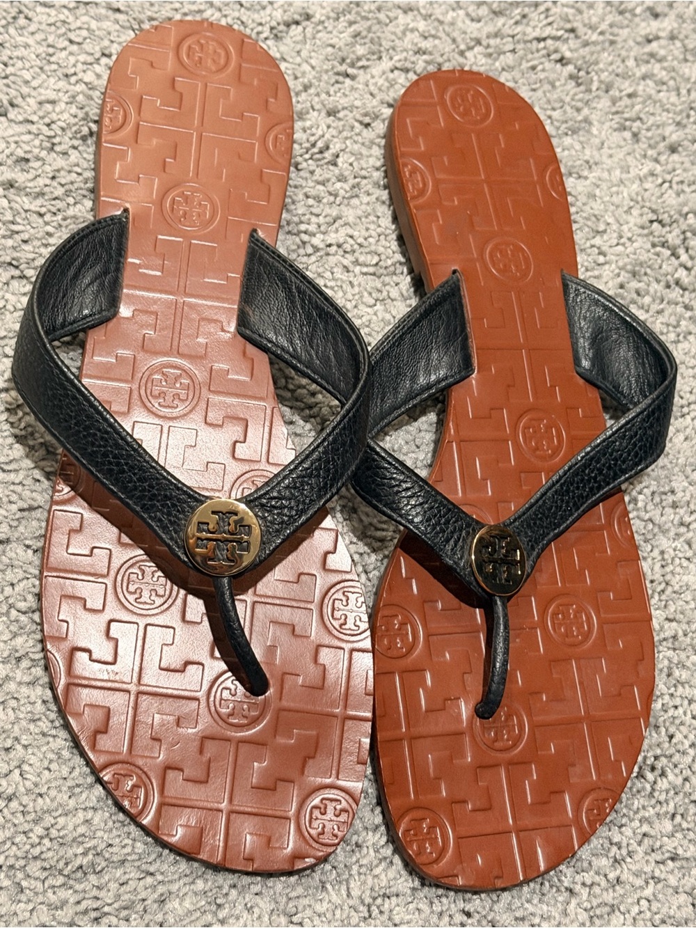 Tory Burch Black Leather Logo Sandals – Size 11M-New